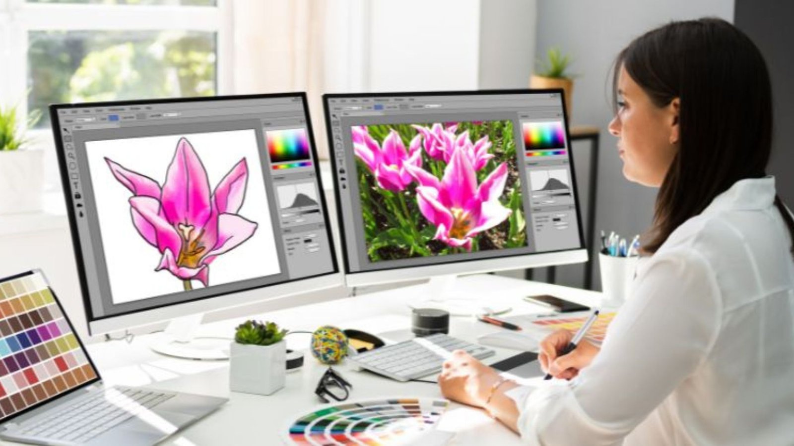 A Lady Sitting Using a Computer Showing the Best Tools for Professional Design Work